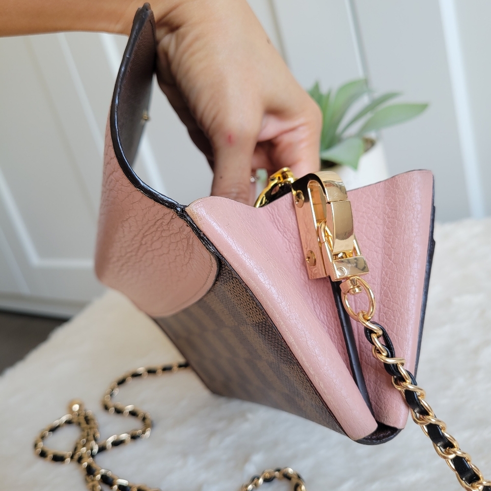💕Authentic Louis Vuitton Damier Ebene NORMANDY Wallet PINK Crossbody/Shoulder - Picture 7 of 17